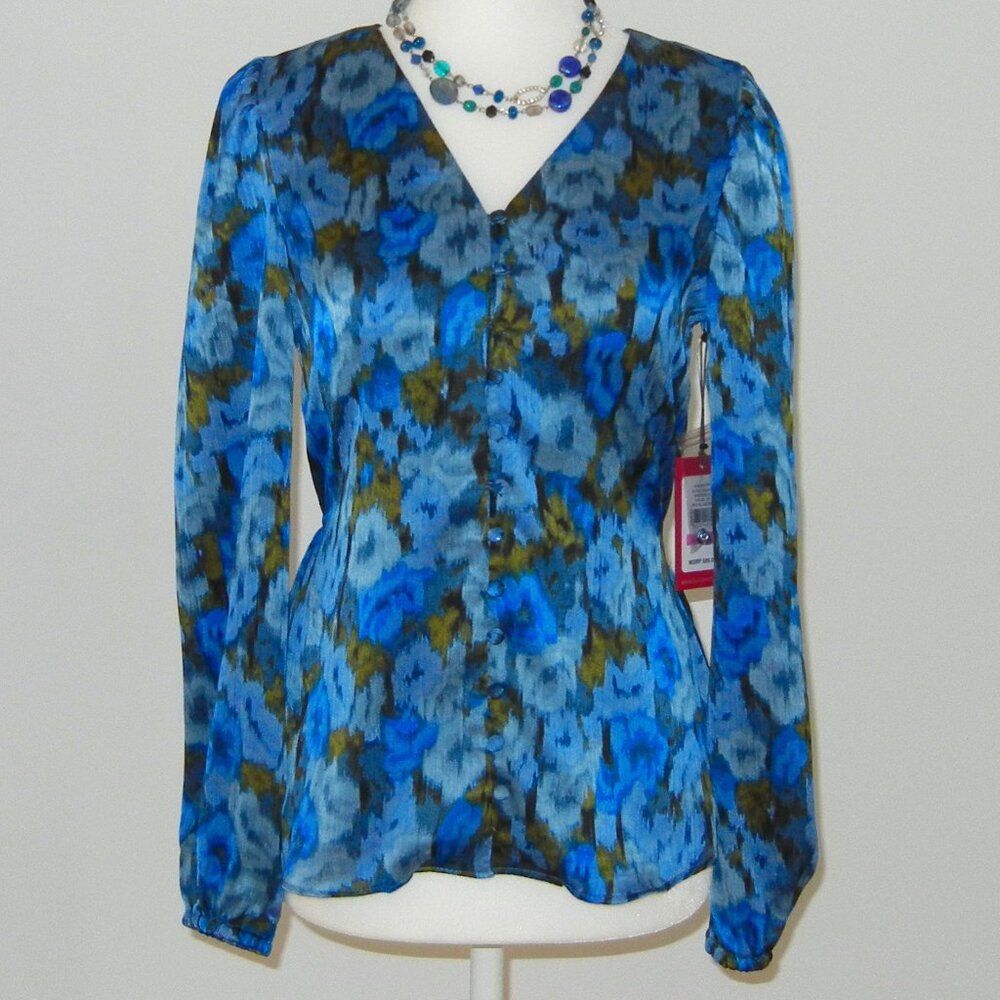 NWT - Vince Camuto Royal Blue Print Button-Up Top, XXS